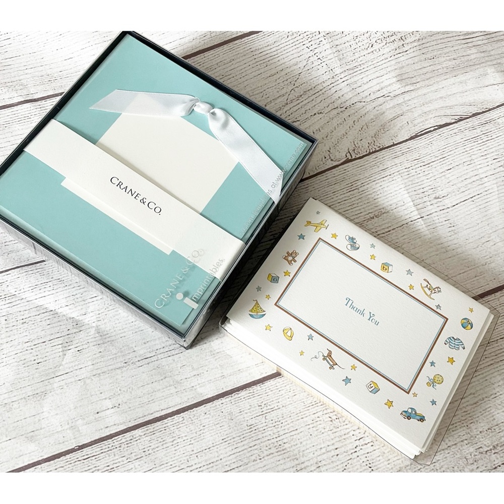 Crane 2 piece set baby boy printable birth announcements and thank you notes